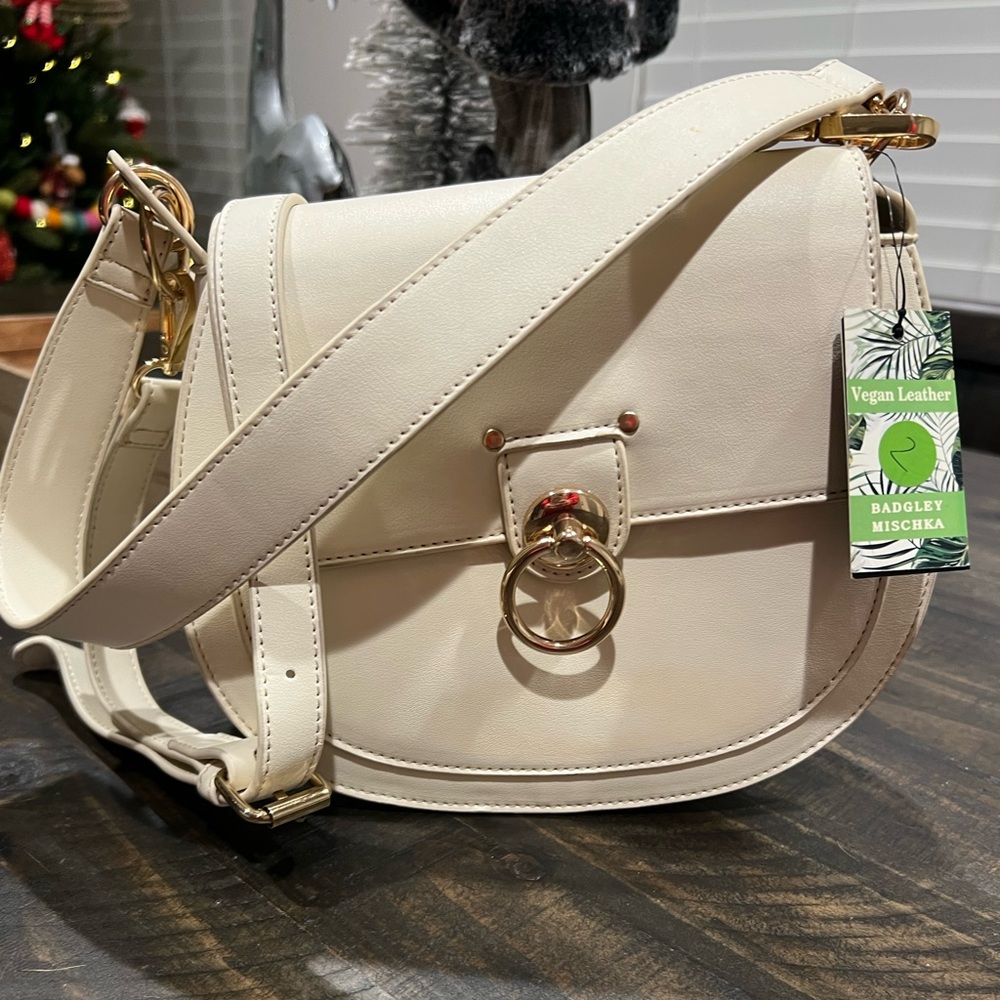 Badgley Mischka Cream Vegan Leather Crossbody Bag